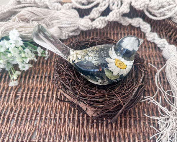 Midnight Melody: Chickadee's Song Handmade with Black & White Blooms