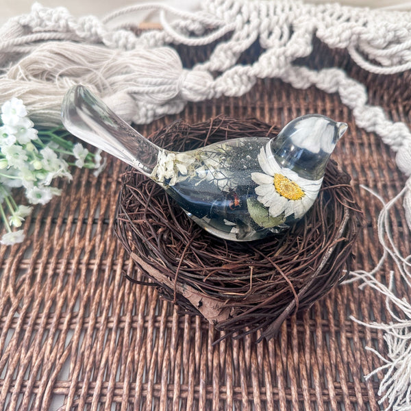 Midnight Melody: Chickadee's Song Handmade with Black & White Blooms