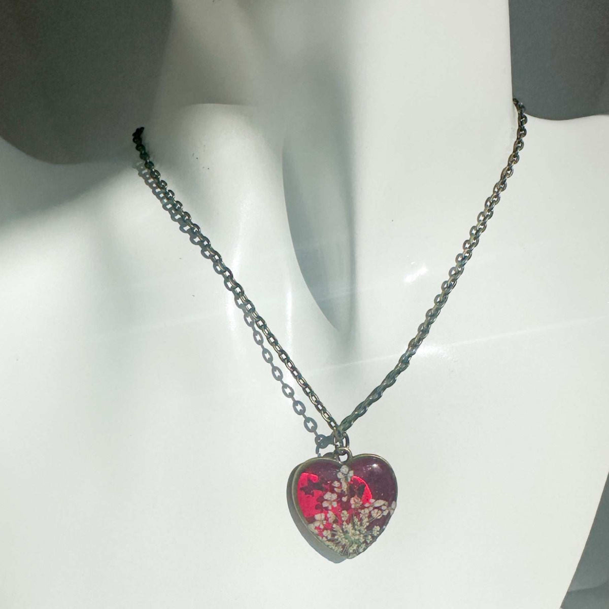 Flaming Heart Romance Set - Handmade Floral Heart Pendant & Earrings