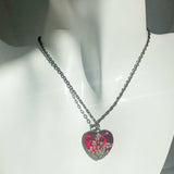Flaming Heart Romance Set - Handmade Floral Heart Pendant & Earrings