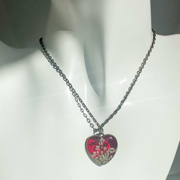 Flaming Heart Romance Set - Handmade Floral Heart Pendant & Earrings