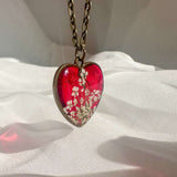 Flaming Heart Romance Set - Handmade Floral Heart Pendant & Earrings