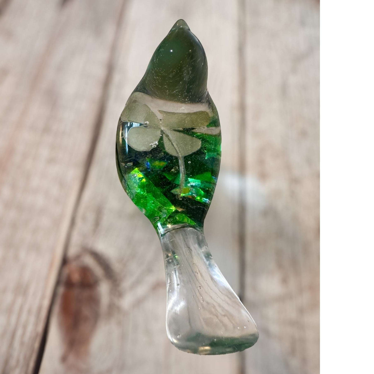 Lucky Four Leaf Clover Bird: Handmade Resin Bird with Four Leaf Clover
