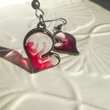 Flaming Heart Romance Set - Handmade Floral Heart Pendant & Earrings