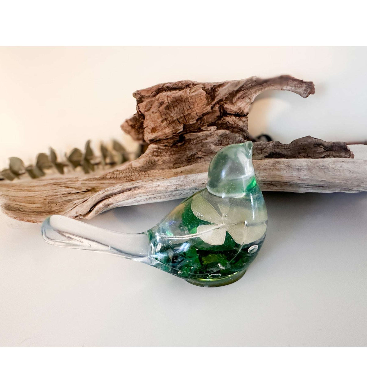 Lucky Four Leaf Clover Bird: Handmade Resin Bird with Four Leaf Clover