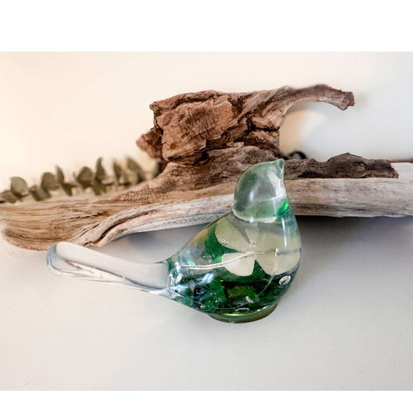Lucky Four Leaf Clover Bird: Handmade Resin Bird with Four Leaf Clover