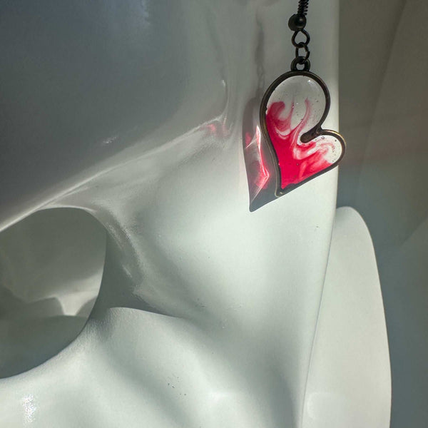 Flaming Heart Romance Set - Handmade Floral Heart Pendant & Earrings
