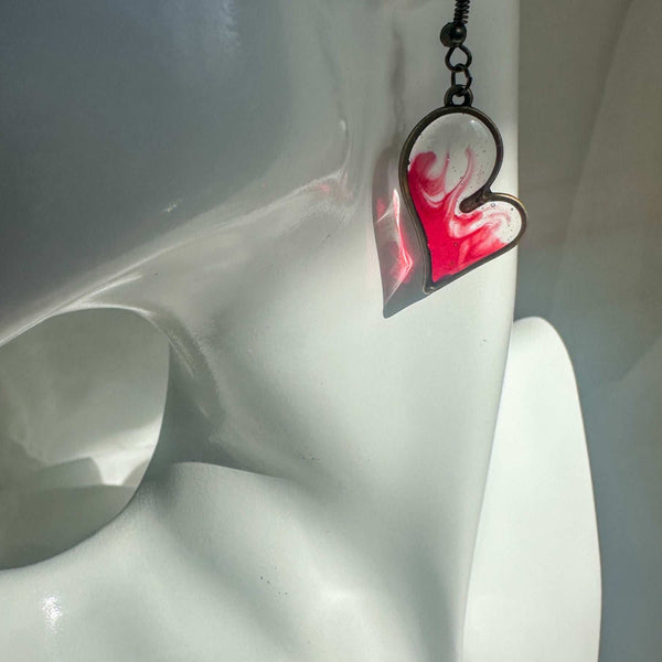 Flaming Heart Romance Set - Handmade Floral Heart Pendant & Earrings