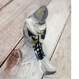 Chickadee Resin Bird Midnight Melody Black & White Handmade Floral Art