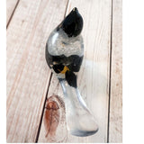 Chickadee Resin Bird Midnight Melody Black & White Handmade Floral Art
