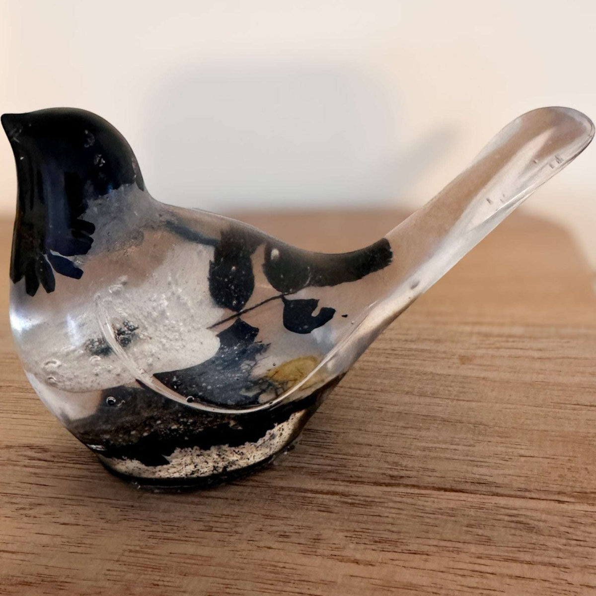 Chickadee Resin Bird Midnight Melody Black & White Handmade Floral Art