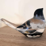 Chickadee Resin Bird Midnight Melody Black & White Handmade Floral Art