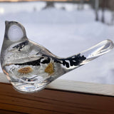 Chickadee Resin Bird Midnight Melody Black & White Handmade Floral Art