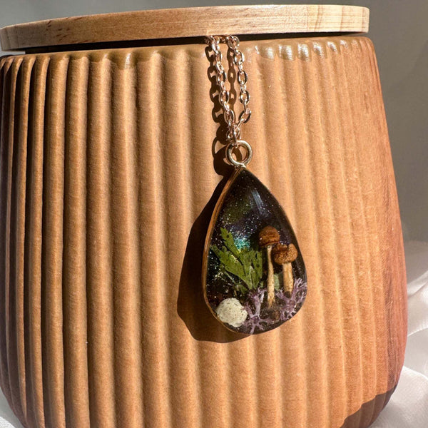 Enchanted Northern Lights Forest Teardrop Pendant  - Handmade Jewelry
