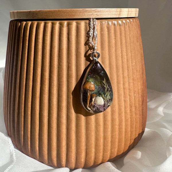 Enchanted Northern Lights Forest Teardrop Pendant  - Handmade Jewelry