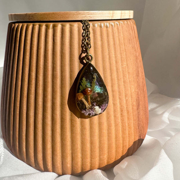 Enchanted Northern Lights Forest Teardrop Pendant  - Handmade Jewelry