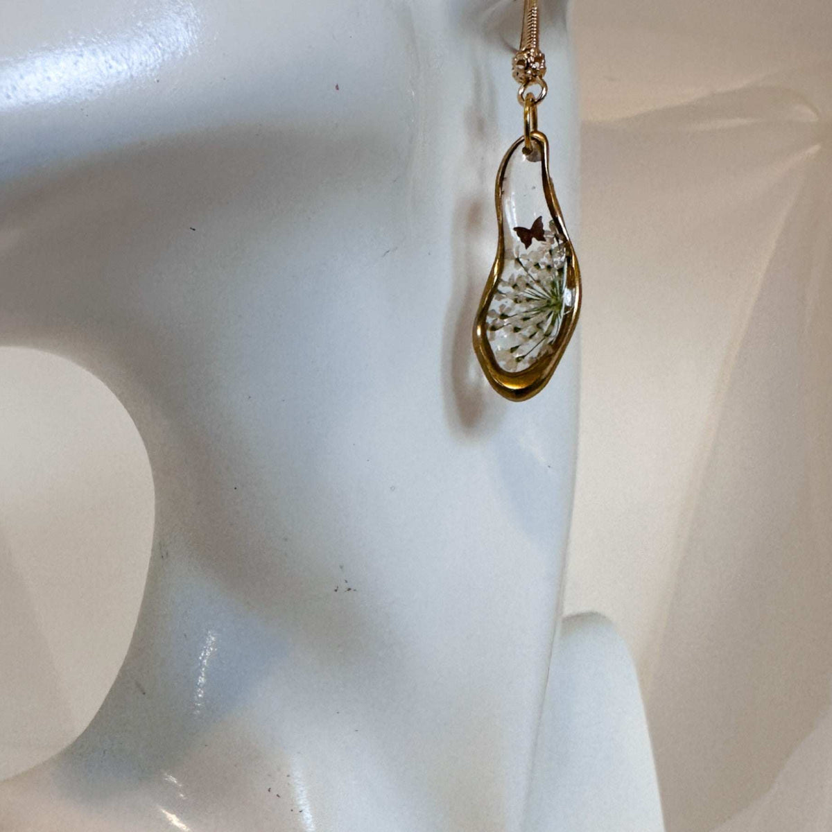 Butterfly Whispers - Handmade Pressed Flower Queen Anne Lace Earrings