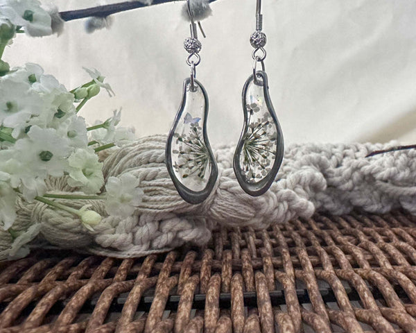 Butterfly Whispers - Handmade Pressed Flower Queen Anne Lace Earrings