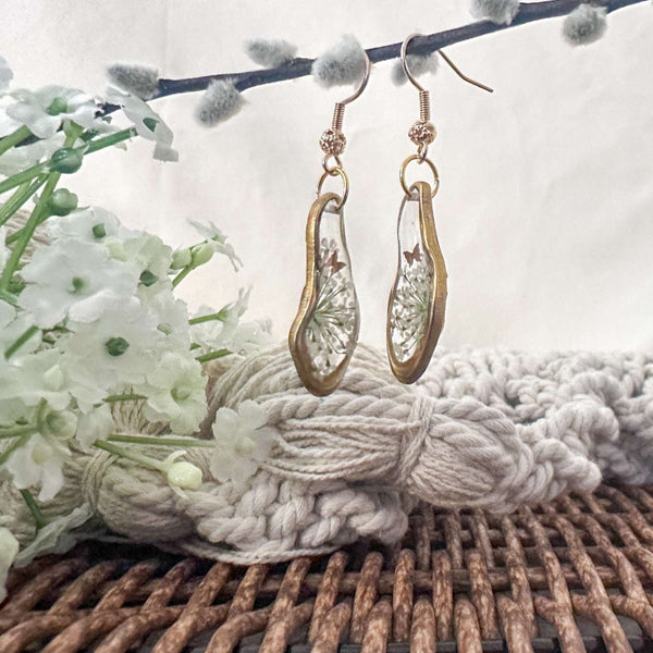 Butterfly Whispers - Handmade Pressed Flower Queen Anne Lace Earrings