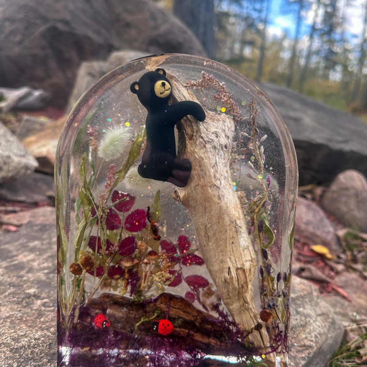 Enchanted Forest - Handmade Bear Cub Forest Botanical Resin Decor