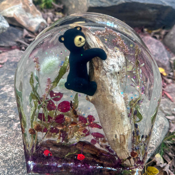 Enchanted Forest - Handmade Bear Cub Forest Botanical Resin Decor