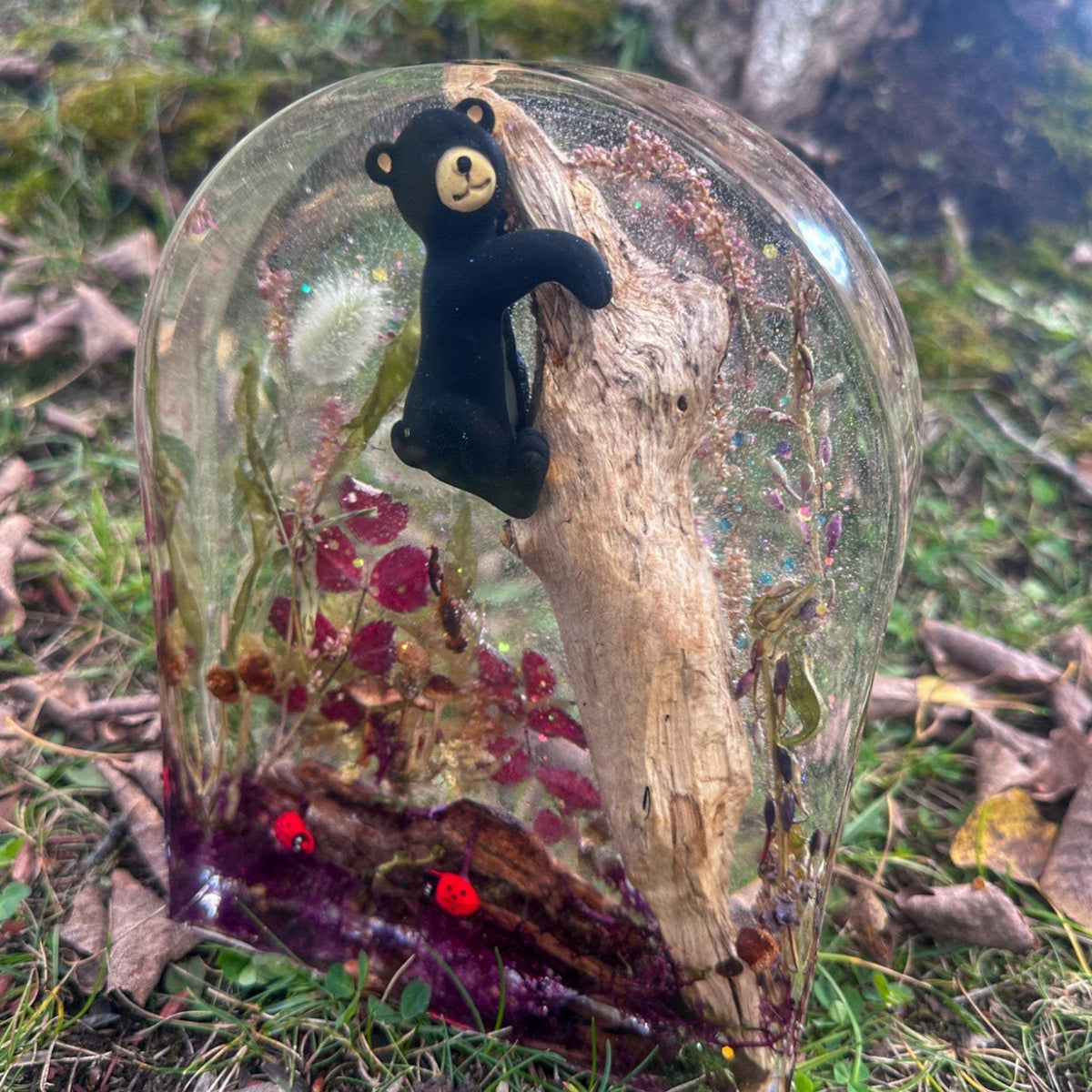 Enchanted Forest - Handmade Bear Cub Forest Botanical Resin Decor