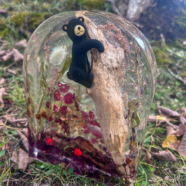 Enchanted Forest - Handmade Bear Cub Forest Botanical Resin Decor