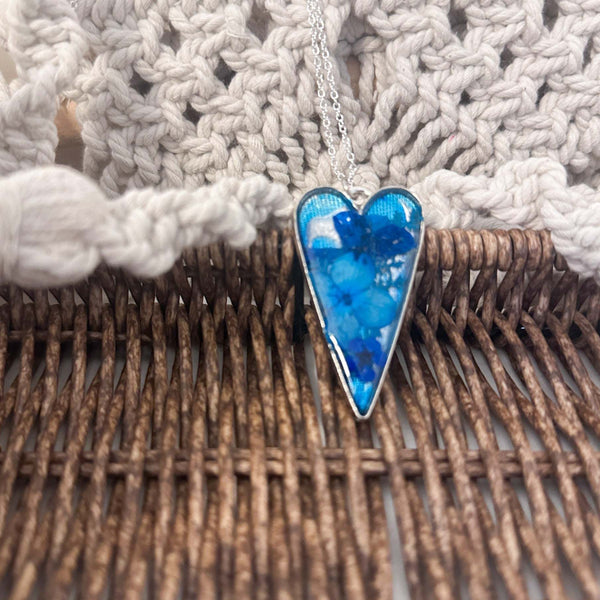 Blue Heart Bloom - Everlasting Handmade Resin Blue Garden Pendant