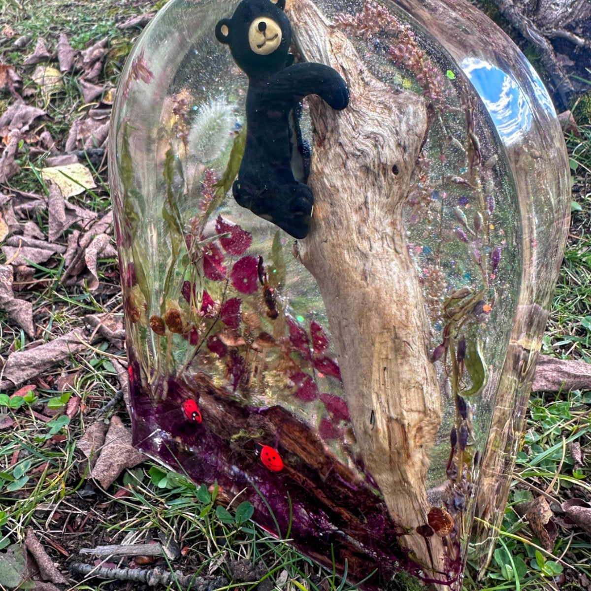 Enchanted Forest - Handmade Bear Cub Forest Botanical Resin Decor