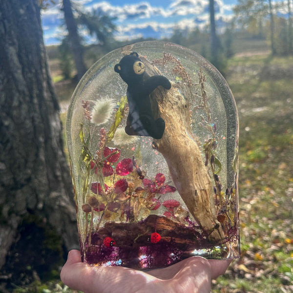 Enchanted Forest - Handmade Bear Cub Forest Botanical Resin Decor