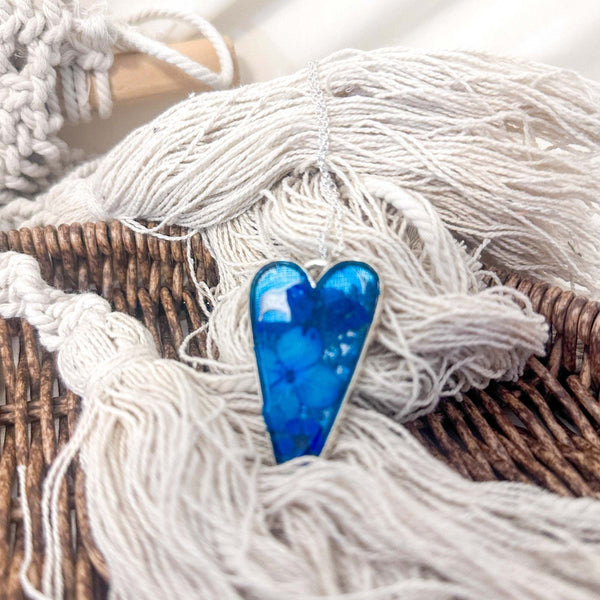 Blue Heart Bloom - Everlasting Handmade Resin Blue Garden Pendant