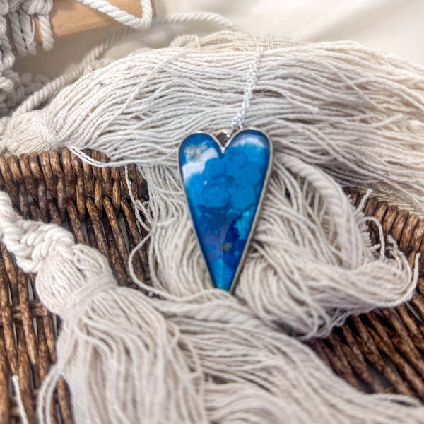 Blue Heart Bloom - Everlasting Handmade Resin Blue Garden Pendant