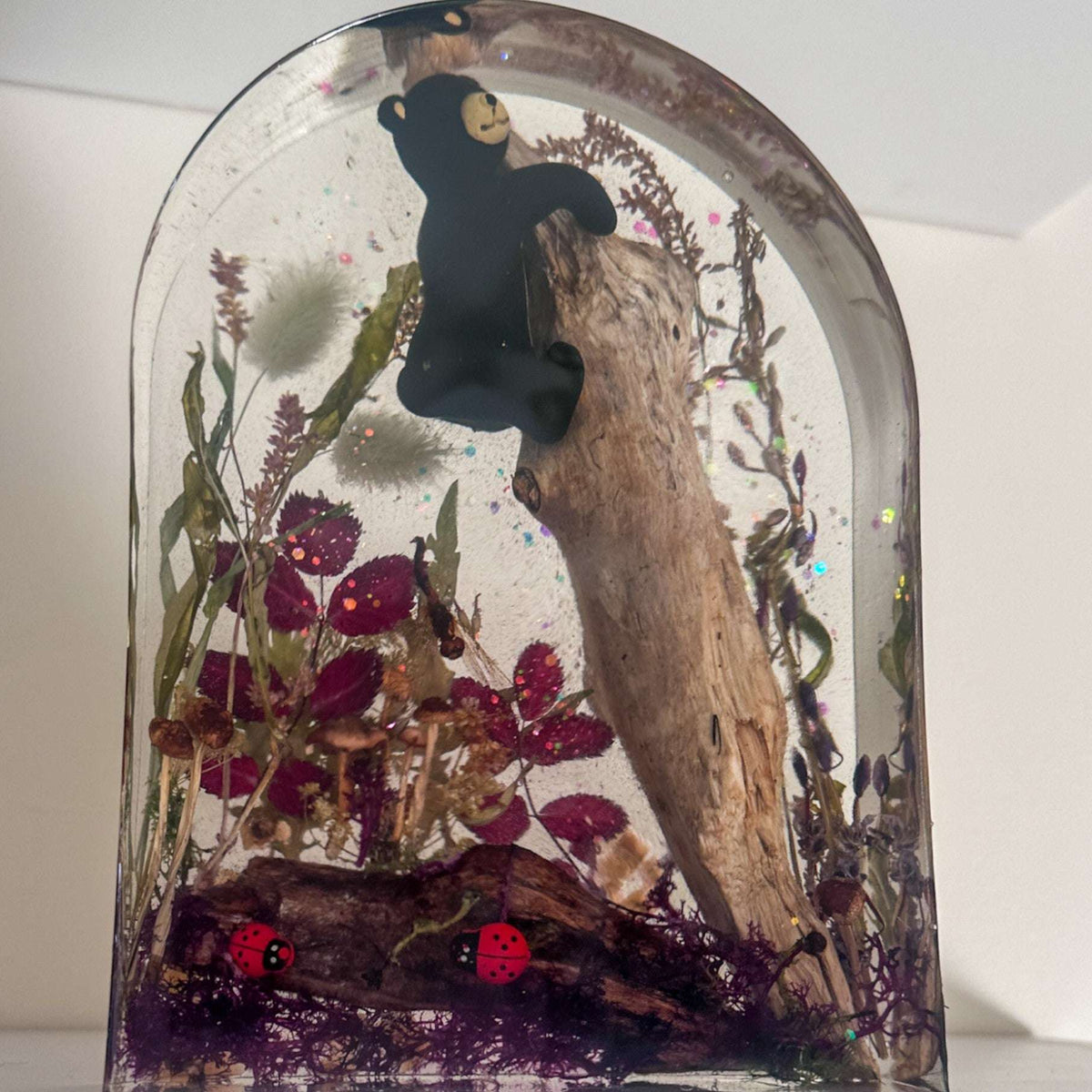 Enchanted Forest - Handmade Bear Cub Forest Botanical Resin Decor