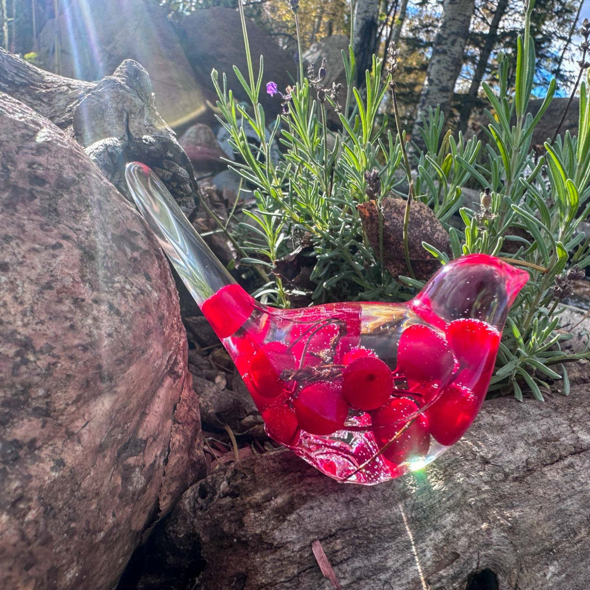 Berry Red Cardinal - Handmade Red Berry Resin Bird Home Decor