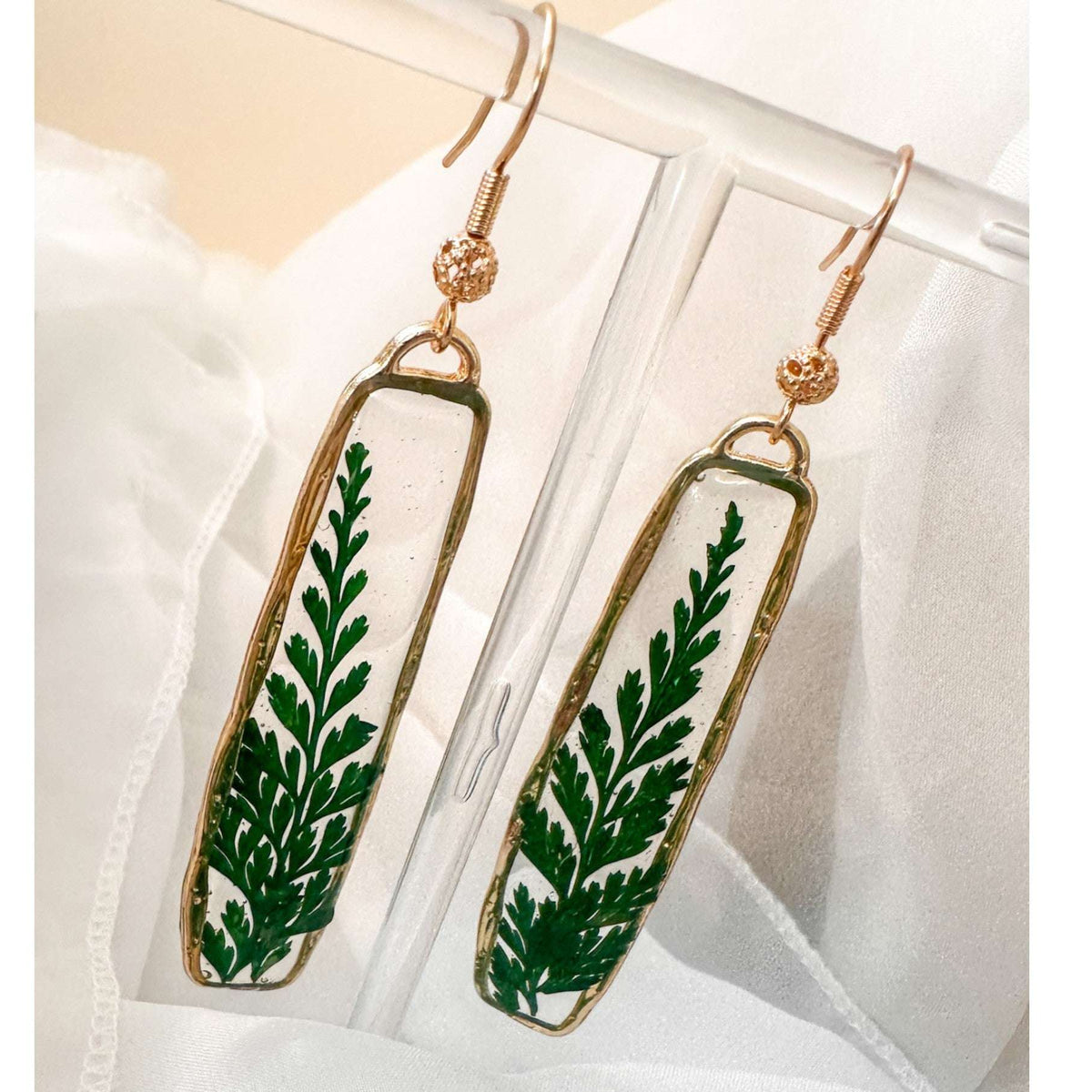 Fern Cascade Earrings - Minimalistic Meets Boho Style - Pressed Ferns