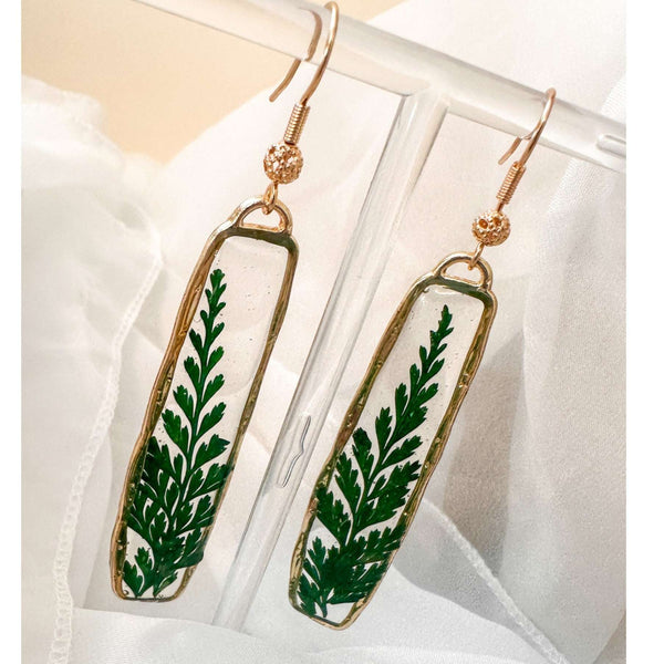 Fern Cascade Earrings - Minimalistic Meets Boho Style - Pressed Ferns
