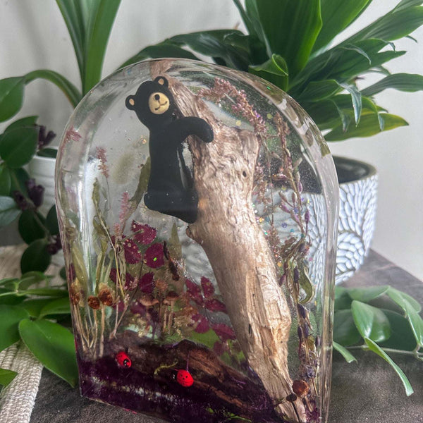 Enchanted Forest - Handmade Bear Cub Forest Botanical Resin Decor