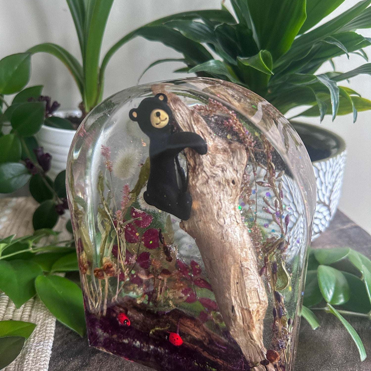 Enchanted Forest - Handmade Bear Cub Forest Botanical Resin Decor