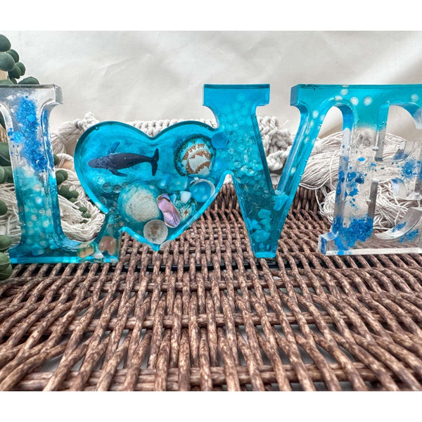 Oceans Embrace - Handcrafted LOVE Word Decor with Real Seashells