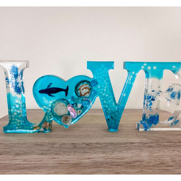 Oceans Embrace - Handcrafted LOVE Word Decor with Real Seashells