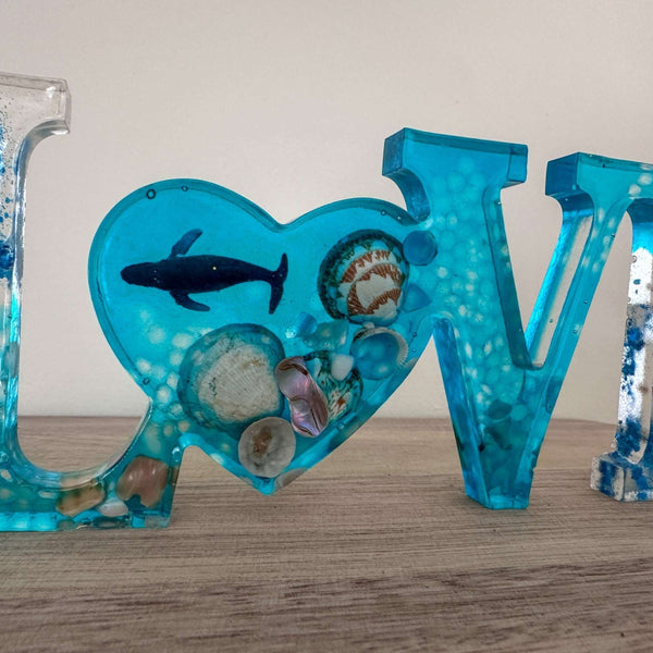 Oceans Embrace - Handcrafted LOVE Word Decor with Real Seashells