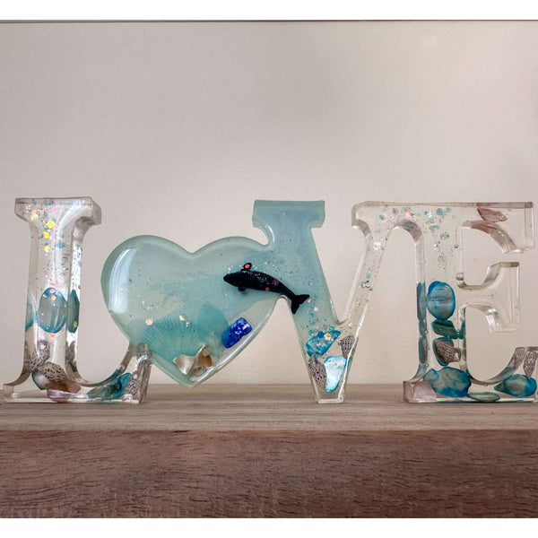 Oceans Embrace - Handcrafted LOVE Word Decor with Real Seashells