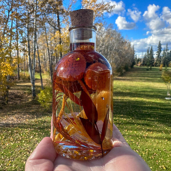 Autumn Glow - Handmade Fall Foliage Resin Art Bottle with LED Light