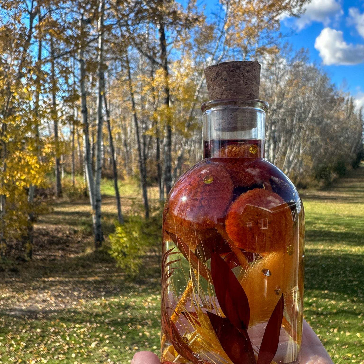 Autumn Glow - Handmade Fall Foliage Resin Art Bottle with LED Light