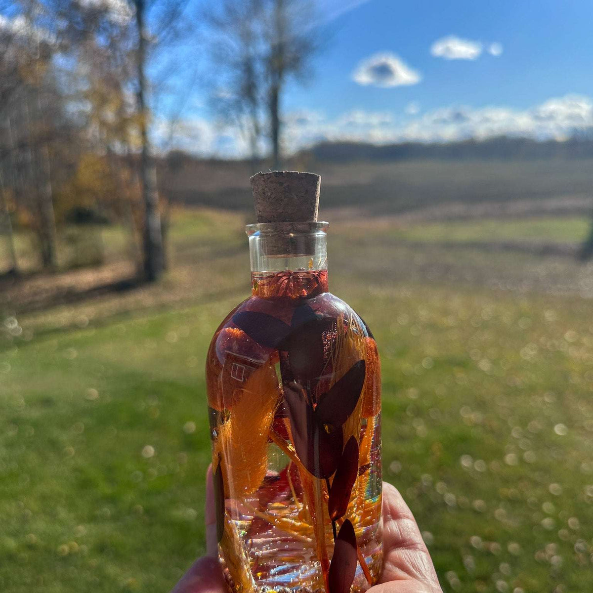 Autumn Glow - Handmade Fall Foliage Resin Art Bottle with LED Light