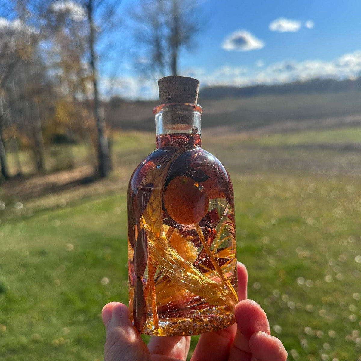 Autumn Glow - Handmade Fall Foliage Resin Art Bottle with LED Light