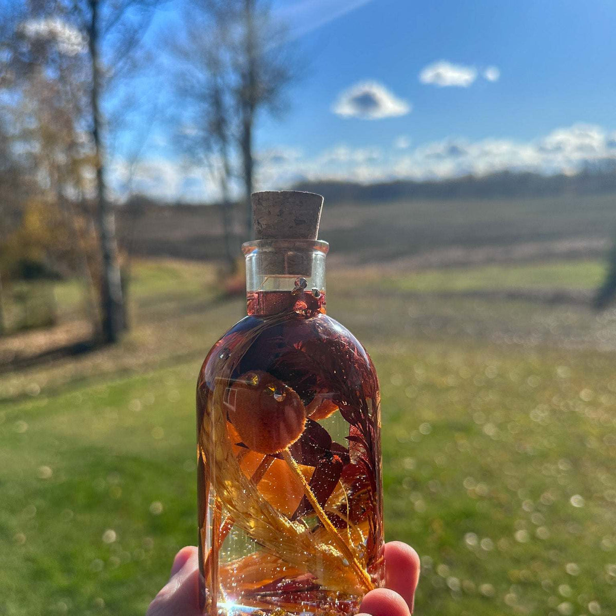 Autumn Glow - Handmade Fall Foliage Resin Art Bottle with LED Light