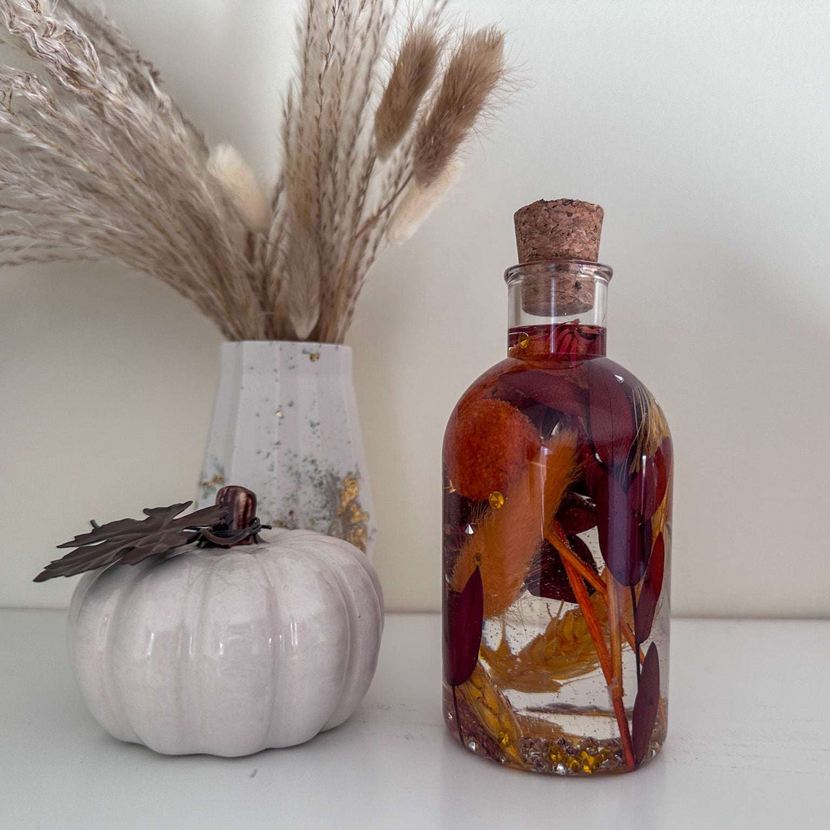 Autumn Glow - Handmade Fall Foliage Resin Art Bottle with LED Light