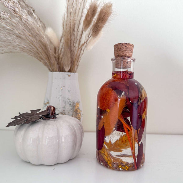 Autumn Glow - Handmade Fall Foliage Resin Art Bottle with LED Light