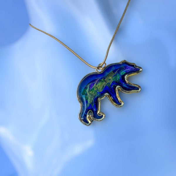 Northern Lights Bear Pendant –  Handmade Resin Aurora Borealis Pendant